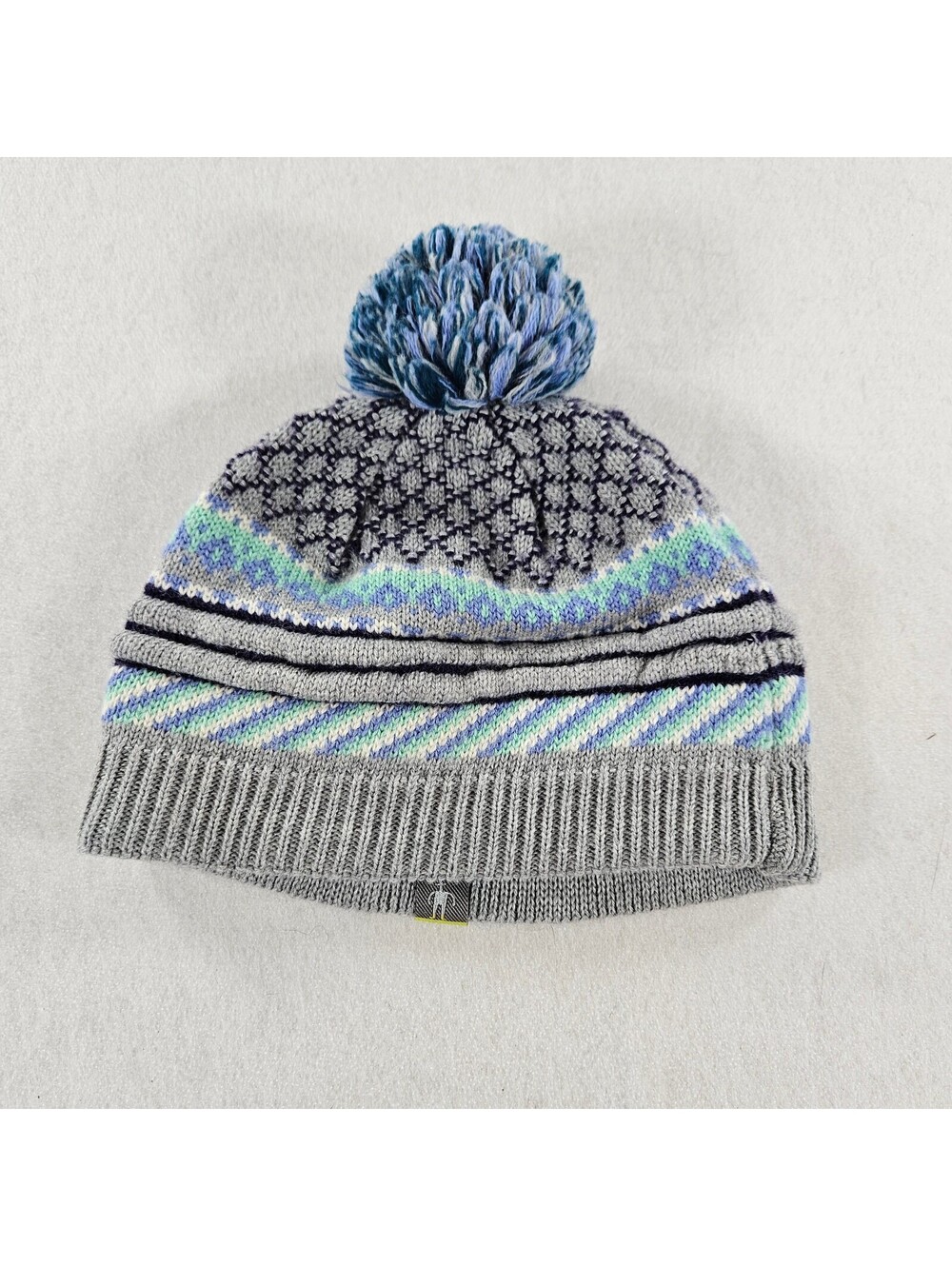 Smartwool Merino Wool Knit Pom Beanie Hat Gray Blue Green One Size Unisex